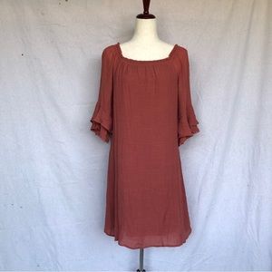 NAIF Petite Dress Size Medium Women’s 3/4 Bell Sleeves Boho Rust Color (…